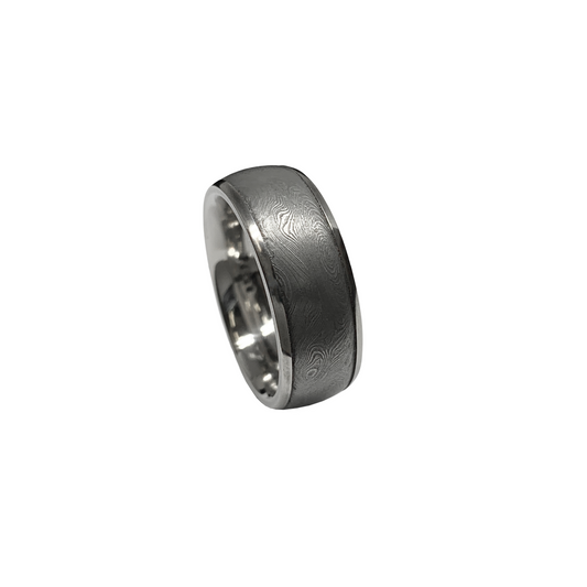 Fire Ball Damascus & White Gold Rails, 8mm