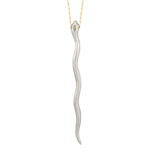 Silver Serpent with Opal on a Gold Chain Necklace
