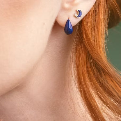 Mini Tumbler Lapis Huggie Earrings